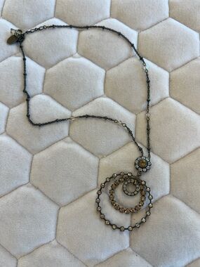 Liz Palacios Delicate Bronze and Amber Swarovski Crystal Spiral Pendant Necklace